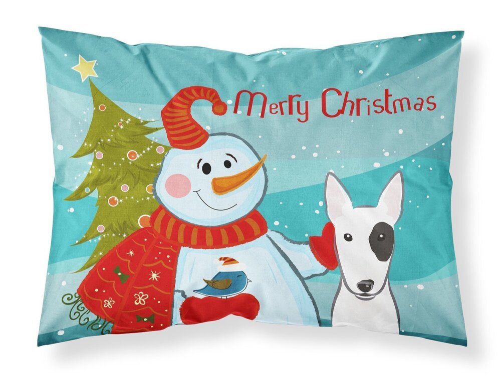 1936 BB1829PILLOWCASE Snowman with Bull Terrier Fabric Standard Pillowcase